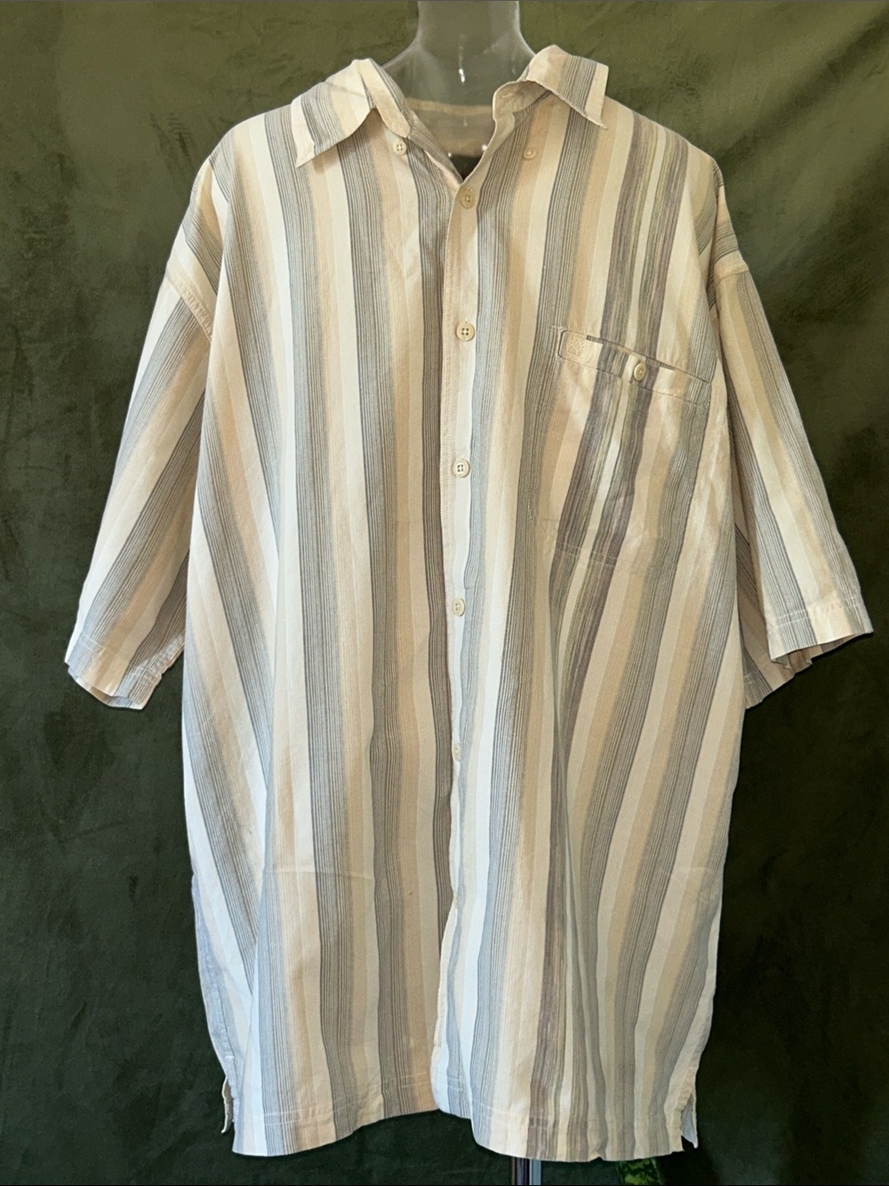Timberland Beige, Gray & White Striped Short-Sleeve Button-Up Shirt